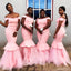 Elegant Pink Off Shoulder Ruffle Tulle Mermaid Long Cheap Bridesmaid Dresses, BDS0187