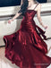 Elegant Burgundy Spaghetti Straps Ruffles Long Prom Dress to Impress, WGP2269