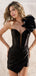 Chic Black One Shoulder Pleated Asymmetrical Mini Homecoming Dress: Corset & Flower Detail, WGP2267