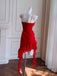 Sexy Spaghetti Straps Ruffles Asymmetrical Streamers A-line Red Chiffon Mini Homecoming Dress, WGP2268