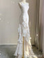 White Mermaid Slit Long Wedding Dresses, WDS0063