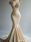 Ivory Mermaid V-neck Cap Sleeve Long Wedding Dresses, WDS0062
