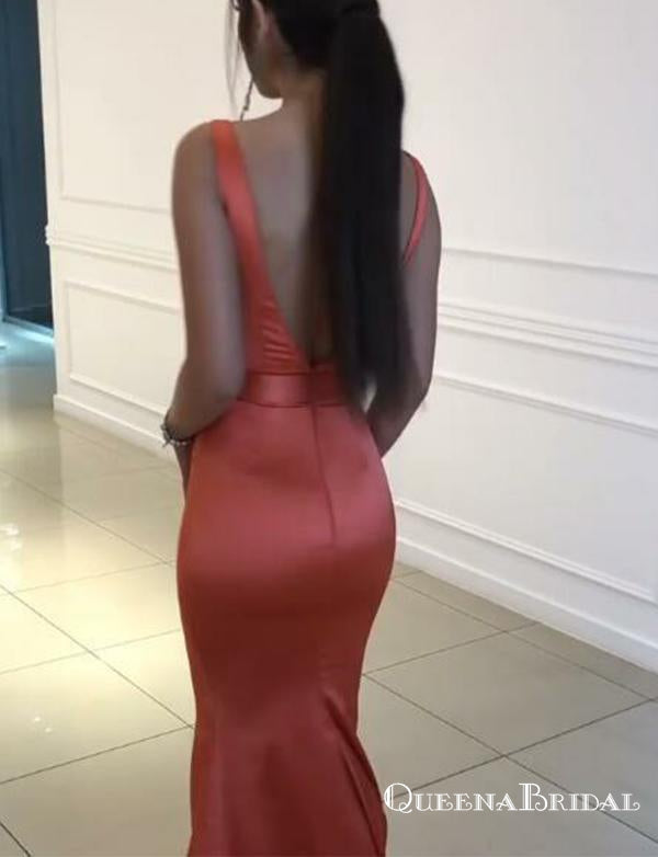 Mermaid Evening Gowns Belt Straps Orange Red Long Prom Dresses, QB0779