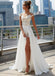 Off Shoulder See Through Cheap Wedding Dresses Online, Side Slit A-line Bridal Dresses, QB0383