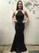 Simple Black Mermaid Spaghetti Straps Floor-Length Backless Prom Dresses, QB0715