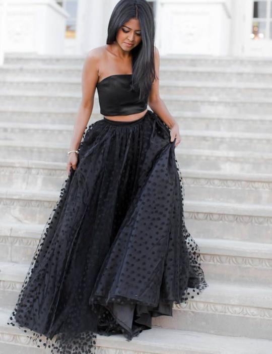 Two Pieces Strapless Long Cheap Tulle Formal Prom Dresses, QB0471