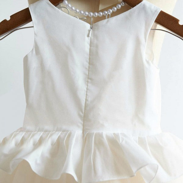 Cute Round Neck Tulle Long Cheap Flower Girl Dresses with Ruffles, QB0105