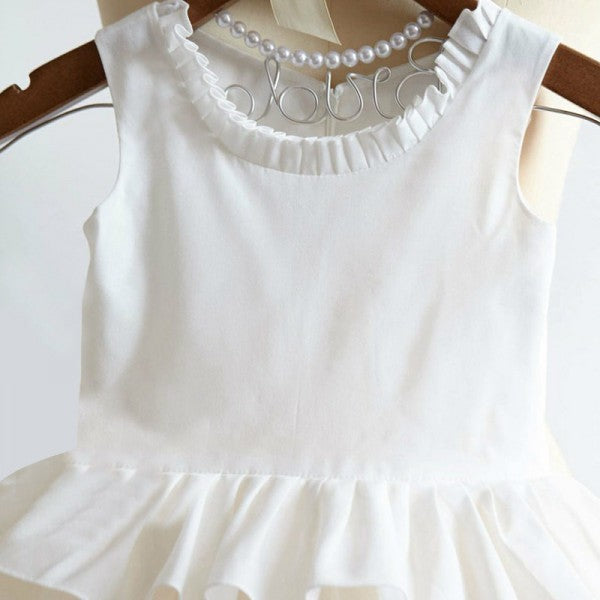 Cute Round Neck Tulle Long Cheap Flower Girl Dresses with Ruffles, QB0105