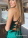 Green Mermaid Satin Halter Crossed Straps Back Prom Dresses, QB0720