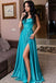 2019 Straps Turquoise Side Slit Simple Long Evening Prom Dresses, QB0409