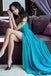 2019 Straps Turquoise Side Slit Simple Long Evening Prom Dresses, QB0409