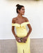 Sexy Off-Shoulder Yellow Satin Long Prom Dresses with Split, cheap Prom Dresses Online, QB0002