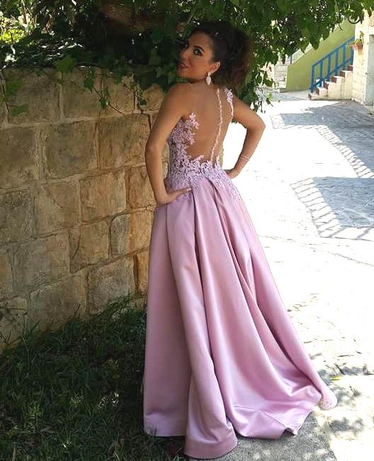 Charming Pink Scoop Long Cheap Prom Dresses Gown With Applique, QB0474