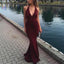 Sexy V Neck Burgundy Long Cheap Mermaid Prom Dresses, QB0790