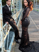 Black Scoop See Through Backless Long Cheap Lace Prom Dresses, QB0658