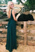 Dark Green V-neck Long Cheap Simple Prom Dresses, QB0466