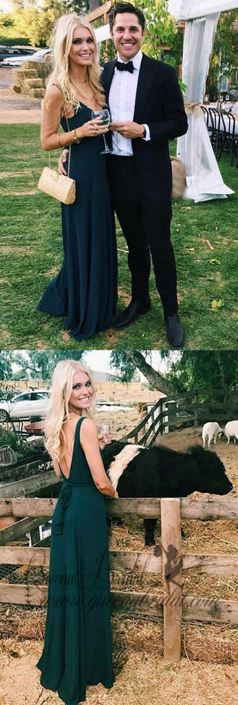 Dark Green V-neck Long Cheap Simple Prom Dresses, QB0466