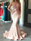 Chic Mermaid Pink Cheap Long Cheap Prom Dresses With Applique, QB0699