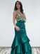 V Neck Emerald Green Mermaid Long Evening Prom Dresses with Beaded, QB0425