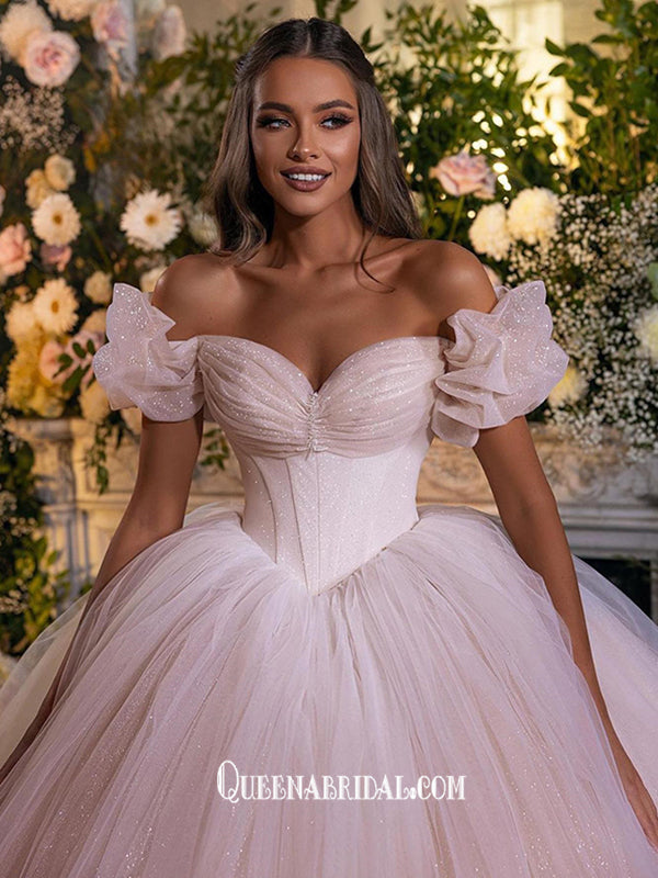 Courtly Style Puff Sleeve Pleating Sequins Tulle Ball Gown Wedding Dre QueenaBridal Courtly Style Puff Sleeve Pleating Sequins Tulle Ball Gown Wedding Dre QueenaBridal