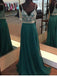 A-line V-neck Spaghetti Strap Green Chiffon Long Beaded Prom Dresses, QB0311
