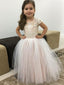 Ball Gown Round Neck Pink Tulle Flower Girl Dresses with Lace&Bow Knot, QB0229