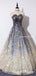 Unique A Line Strapless Ombre Long Cheap Ball Gown Prom Dresses, Stunning Party Dresses With Lace Applique, PDS0053