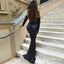 Navy Blue Off the Shoulder Long Sleeves Zipper  Long Prom Dresses, QB0669