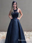 Cheap Black Beaded Long A-line Formal Ball Gown Prom Dresses, QB0604