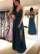 Spaghetti Straps Sexy Teal Side Slit Long Evening Prom Dresses, QB0420