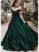 Charming Custom Off Shoulder Dark Green A-line Long Evening Prom Dresses, QB0374