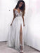 Charming Custom Halter Side Slit Grey Sequin Tulle Long Evening Prom Dresses, QB0370