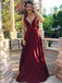 2019 Simple Maroon Halter A-line Long Evening Prom Dresses, QB0410