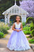 Charming Round Neck Purple Tulle Beaded A-line Long Cheap Flower Girl Dresses, FGS0023