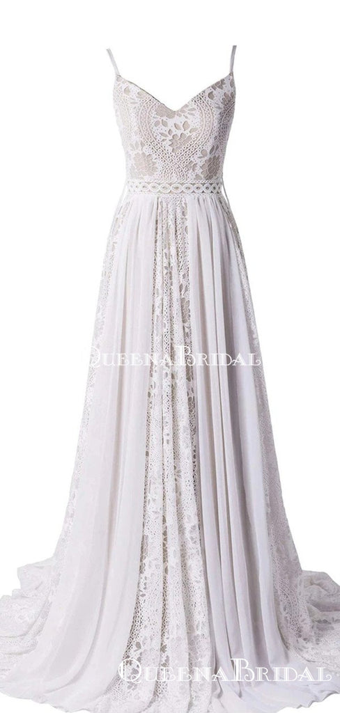 New Arrival Bohemian Spaghetti Straps Beach Wedding Dresses, WDS0036