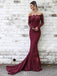 Charming Off Shoulder Long Sleeves Lace Mermaid Long Evening Prom Dresses, QB0369