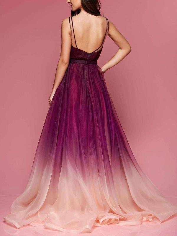 Maroon Ombre Prom Dresses V Neck Cheap Long Formal Dresses for Women, QB0316