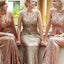 Mismatched Mermaid Deep V-Neck Long Cheap Gold Sequin Bridesmaid Dresses Online, QB0160