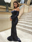 Navy Blue Off the Shoulder Long Sleeves Zipper  Long Prom Dresses, QB0669