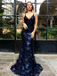 2019 Sparkly Backless Navy Sequin Mermaid Long Evening Prom Dresses, QB0450