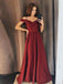 Burgundy Side Slit Spaghetti Straps Simple Long Evening Prom Dresses, QB0417
