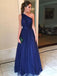 Simple Charming One Shoulder Navy Tulle Long Evening Prom Dresses, QB0412