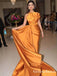 Newest Simple Charming Sweetheart Sleeveless Long Cheap  A-line Ornage Satin Prom Dresses, QB0925