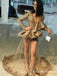 Unique Design One Shoulder Long Sleeves Sparkly Gold Sequin Long Cheap Formal Prom Dresses, PDS0007