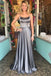 Spaghetti Straps Backless Silver Custom Long Evening Prom Dresses, QB0456