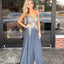 Elegant Spaghetti Straps Grey Beaded Long Evening Prom Dresses, QB0451