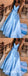 A-Line Sky Blue Satin Spaghetti Straps Prom Dresses With Pocket, QB0714