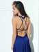 Royal Blue Sexy Backless Lace Cheap Long Evening Prom Dresses, QB0436
