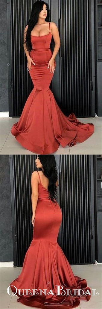 Simple Red Square Long Cheap Mermaid Prom Dresses, QB0557