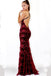 Sexy Maroon Straps Mermaid Sequin Cheap Evening Prom Dresses, QB0361